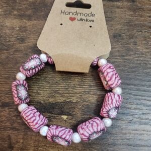 Handmade Pink and White Beaded stretch bracelet for girls and women